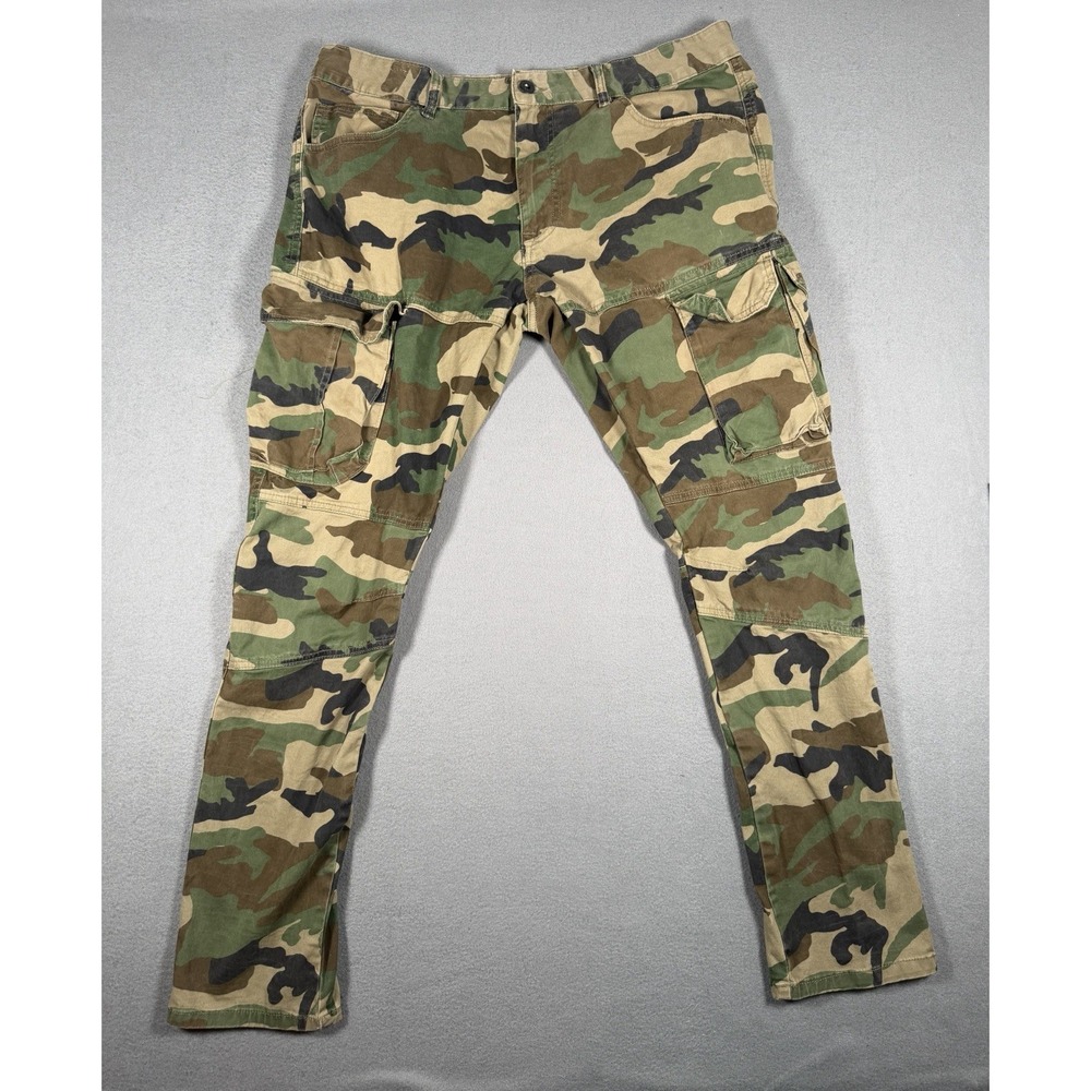 Smoke Rise Camo Distressed Cargo Pants Mens 38x32 Woodland Streetwear